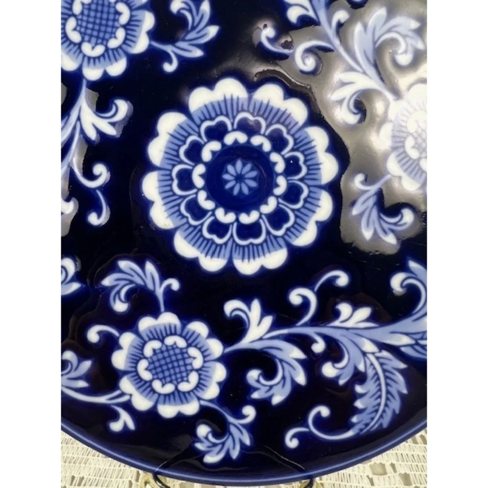 Pier‎ 1 Mandarin Porcelain Round Trivet Plate Cobalt Blue White Floral 8in